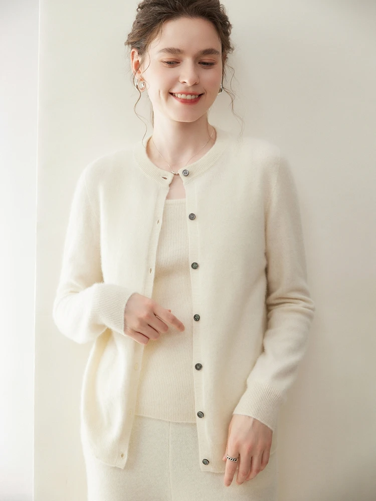 

High Quality Woman 100% Cashmere Sweater Autumn Winter Basics Cardigan O-Neck Solid Color Clothing Grace Lazy Classical Top 2025