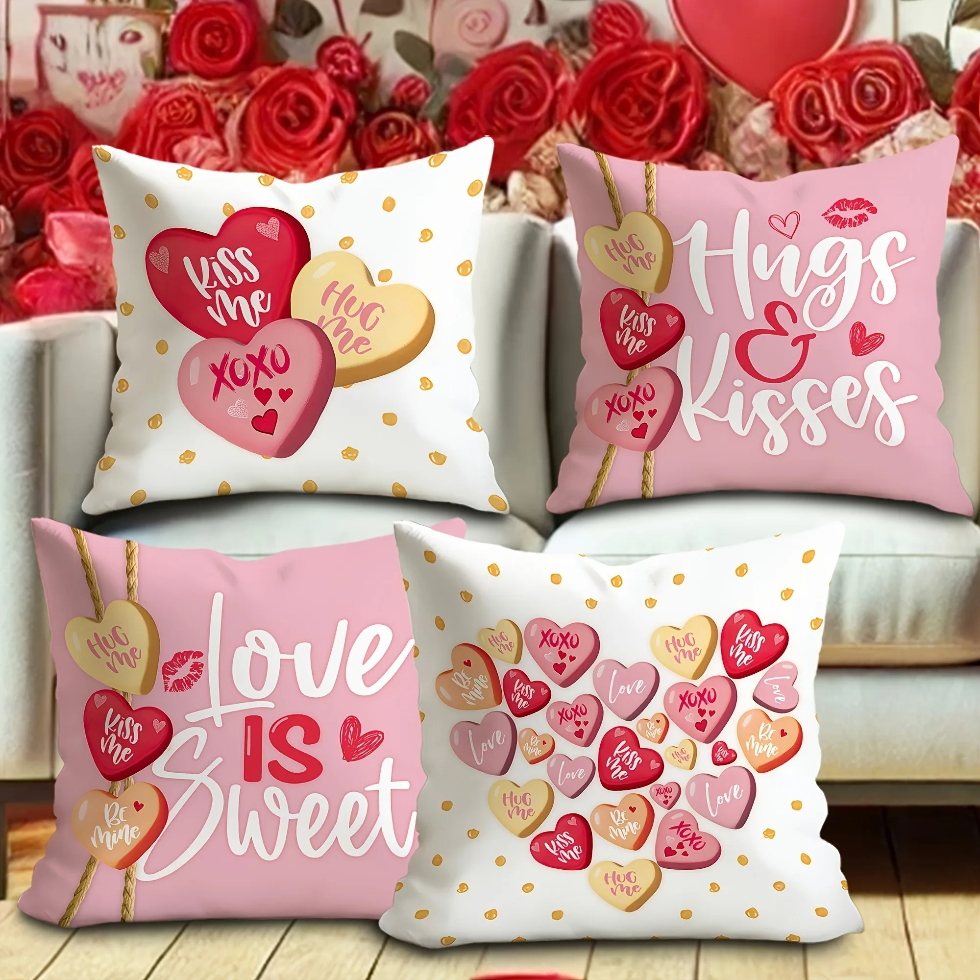

Valentine's Day Pink Series Printed Couple Home Decor Pillowcase Holiday Bedroom Living Room Decoration Polyester Cushion Cover