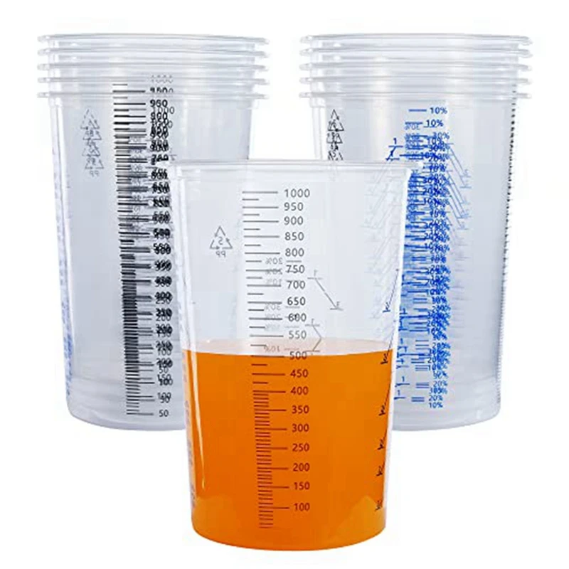 32 Oz (1000Ml) Disposable Flexible Clear Graduated Plastic Mixing Cups Use For Paint Resin Epoxy Mix Ratios, 25 Pack