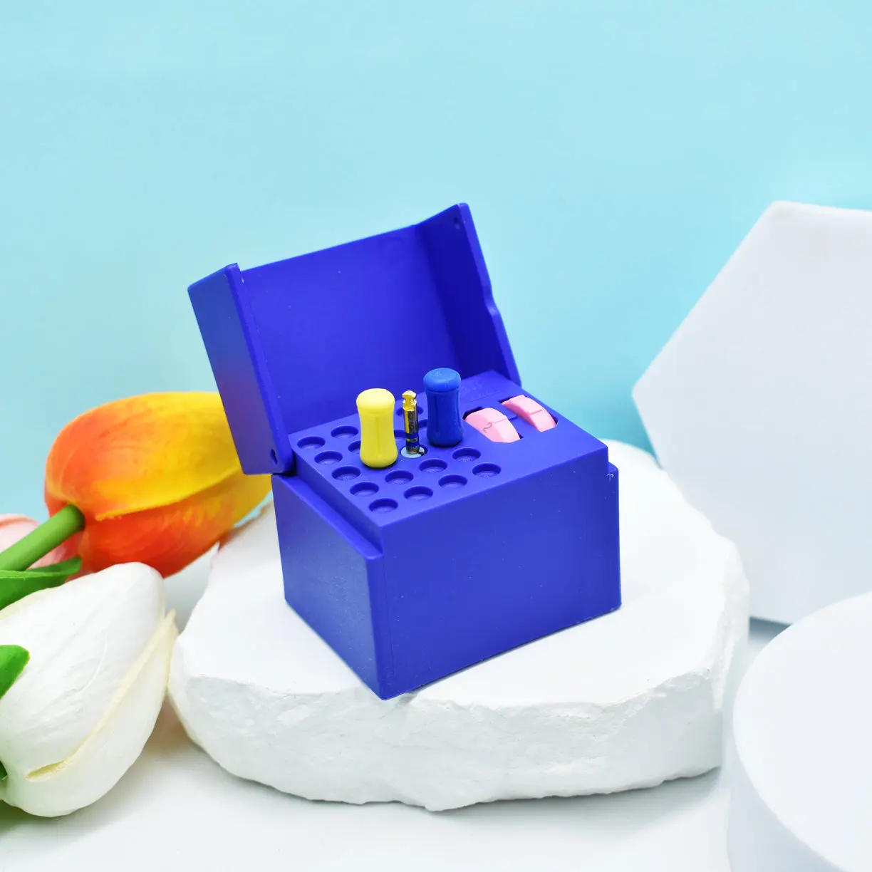 

20 Holes Dental Endo Files Plastic Sterilization Box Plastic Sterilization Box With Memory Holder Measuring Counter Autoclavable