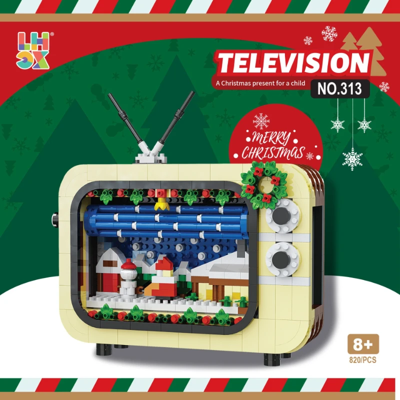 Set di blocchi di costruzione TV di Natale, 800 + pezzi regalo di festa modello di Babbo Natale giocattoli da costruzione, giocattolo creativo fai da te di Natale per 14+y