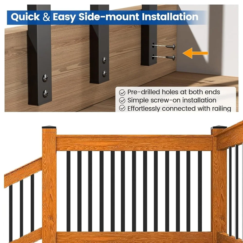 100 Pack 36in Black Metal Deck Balusters Hollow Rectangle Staircase Railing Spindles Rust Resistant Easy Install DIY Projects