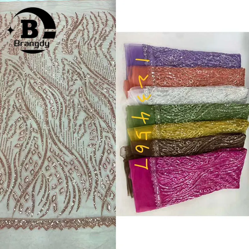 Fashion African Beaded Lace Fabric 2024 High Quality Lace Nigeria Groom Lace Fabric French Sequin Lace Fabric For Party Dress