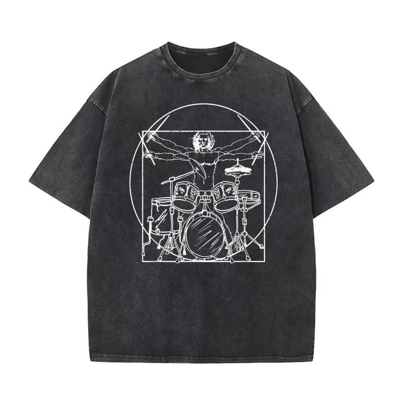 

Drummer Gift Da Vinci Drums Drawing Present for Music Fans T-shirt Men's Tee Shirt Short Sleeve Male Clothes Fashion