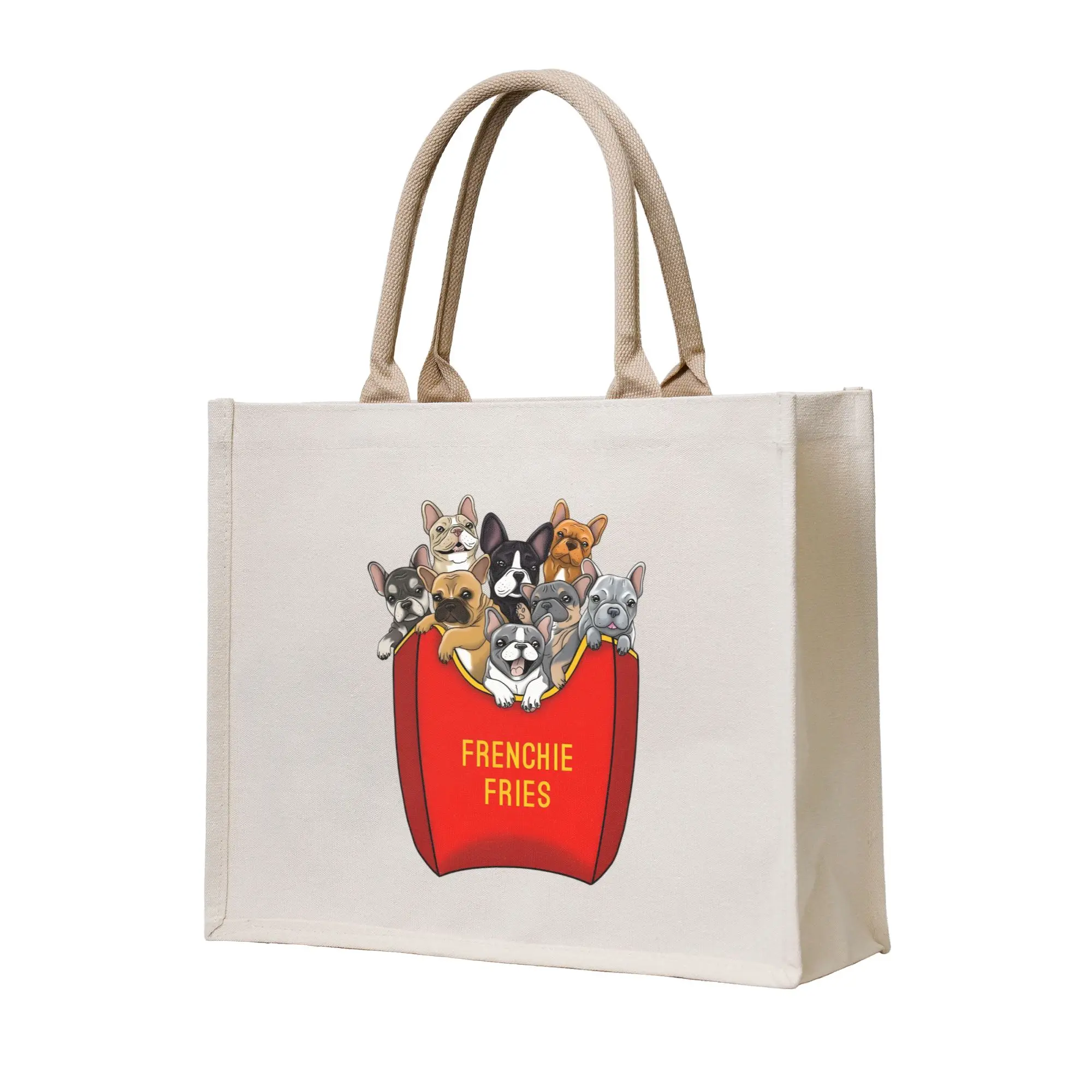 Custom French Bulldog Frenchie Fries  Shopping Bags Women Portable Large Capacity Grocery Frenchie Dog Lover Tote Shopper Bags