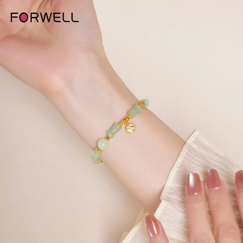 Fashion Bamboo-Knot Bracelet Lucky Bracelet Female Light Luxury Hetian Jade Temperament Beaded Bracelet Jewelry Bracelet Gift