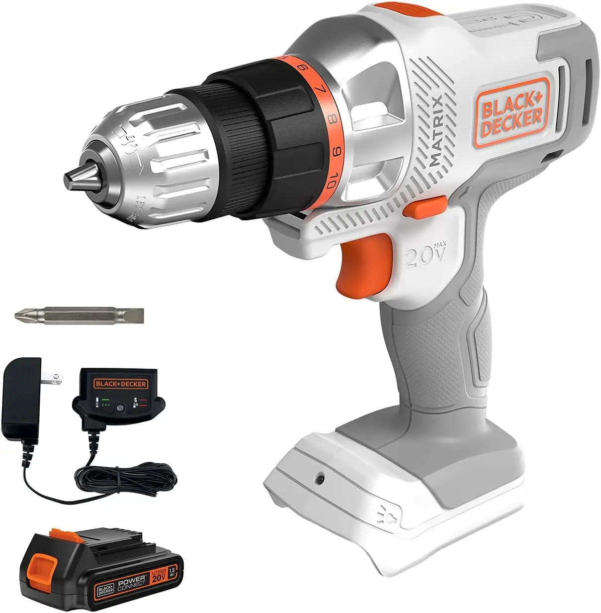 

20V Cordless Drill Driver Kit with Quick Connect System, 11 Clutch Settings for DIY Projects