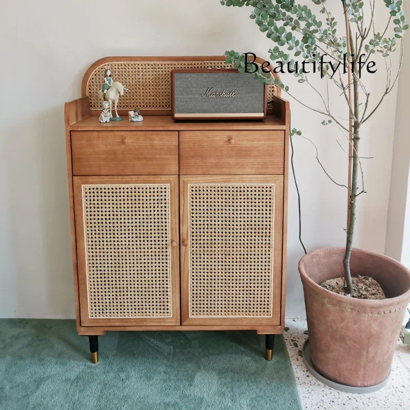 

Nordic Rattan Shoe Cabinet Modern Storage Hallway Storage Japanese Bed & Breakfast Large Capacity Solid Wood Entrance Cabinet