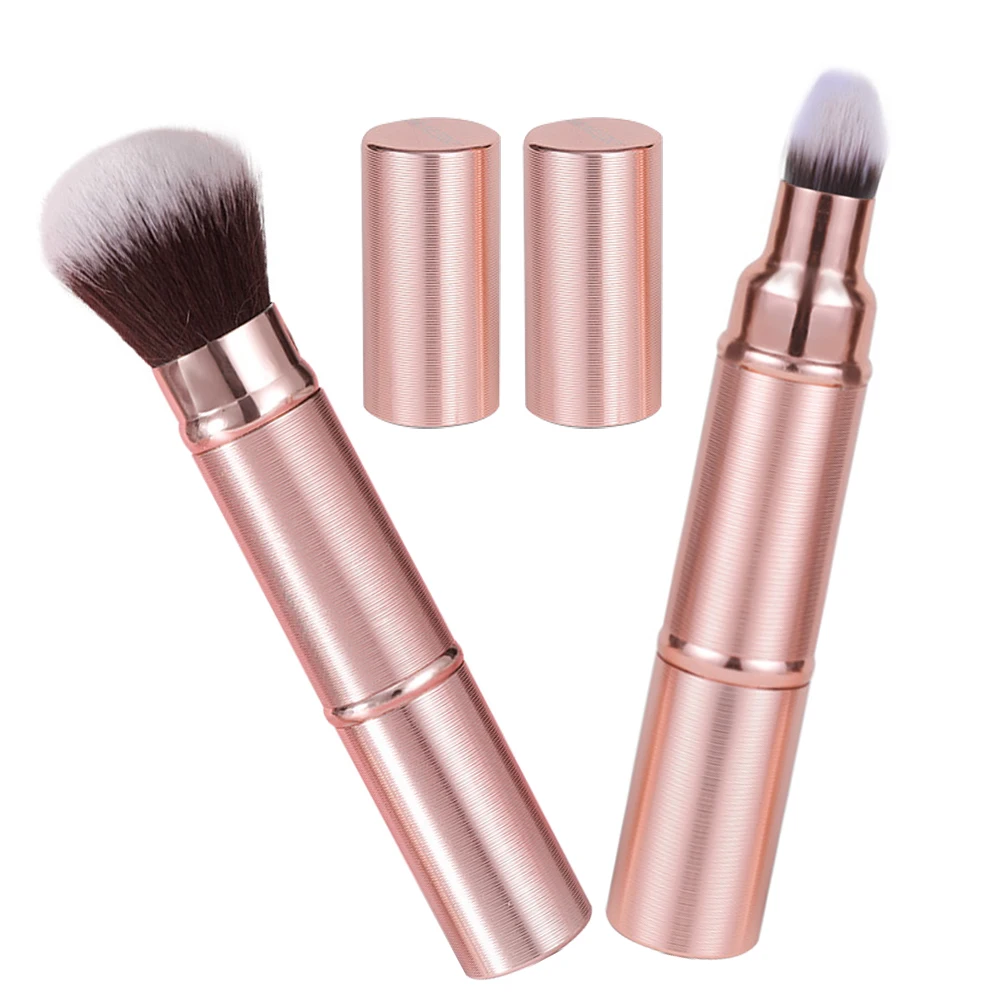 

2pcs Portable Makeup Brush Compact Dual Ended Retractable Foundation Blush Brush Soft Bristles Travel Size For Touch Up
