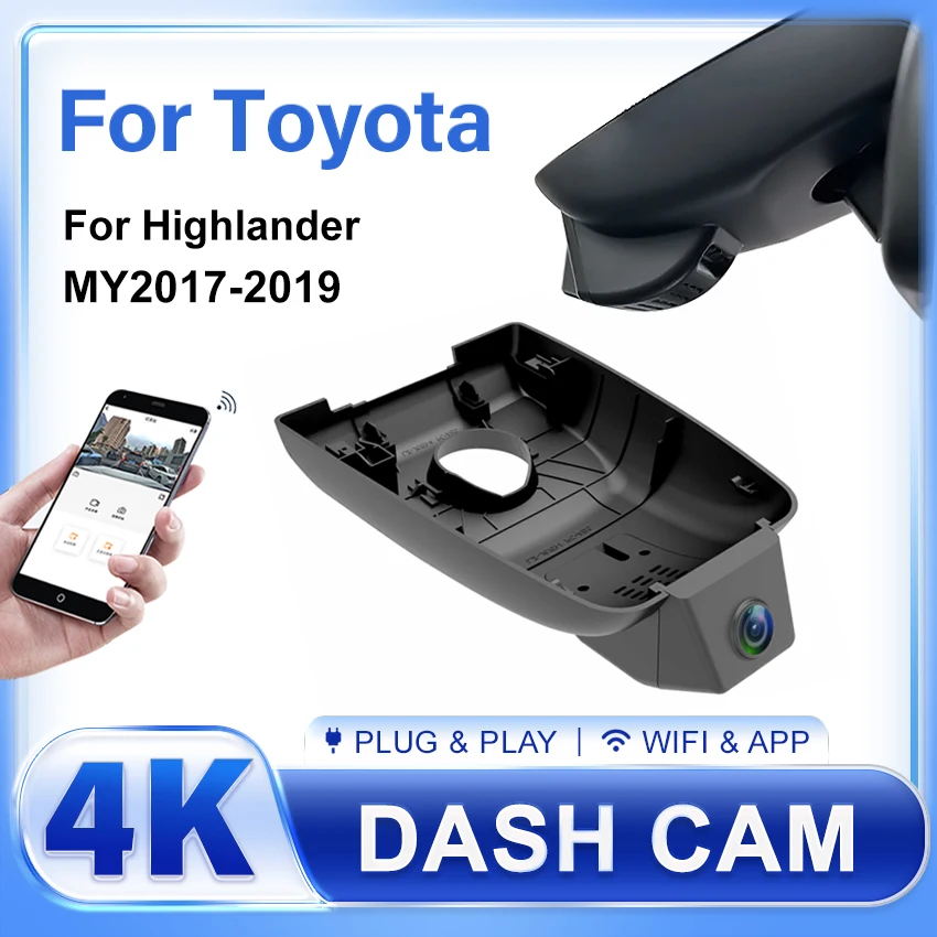 4K Car DVR Dash Cam Camera Wifi Video Recorder For Toyota Highlander XU70 XU50 2017 2018 2019,Plug and Play 2160P DashCam