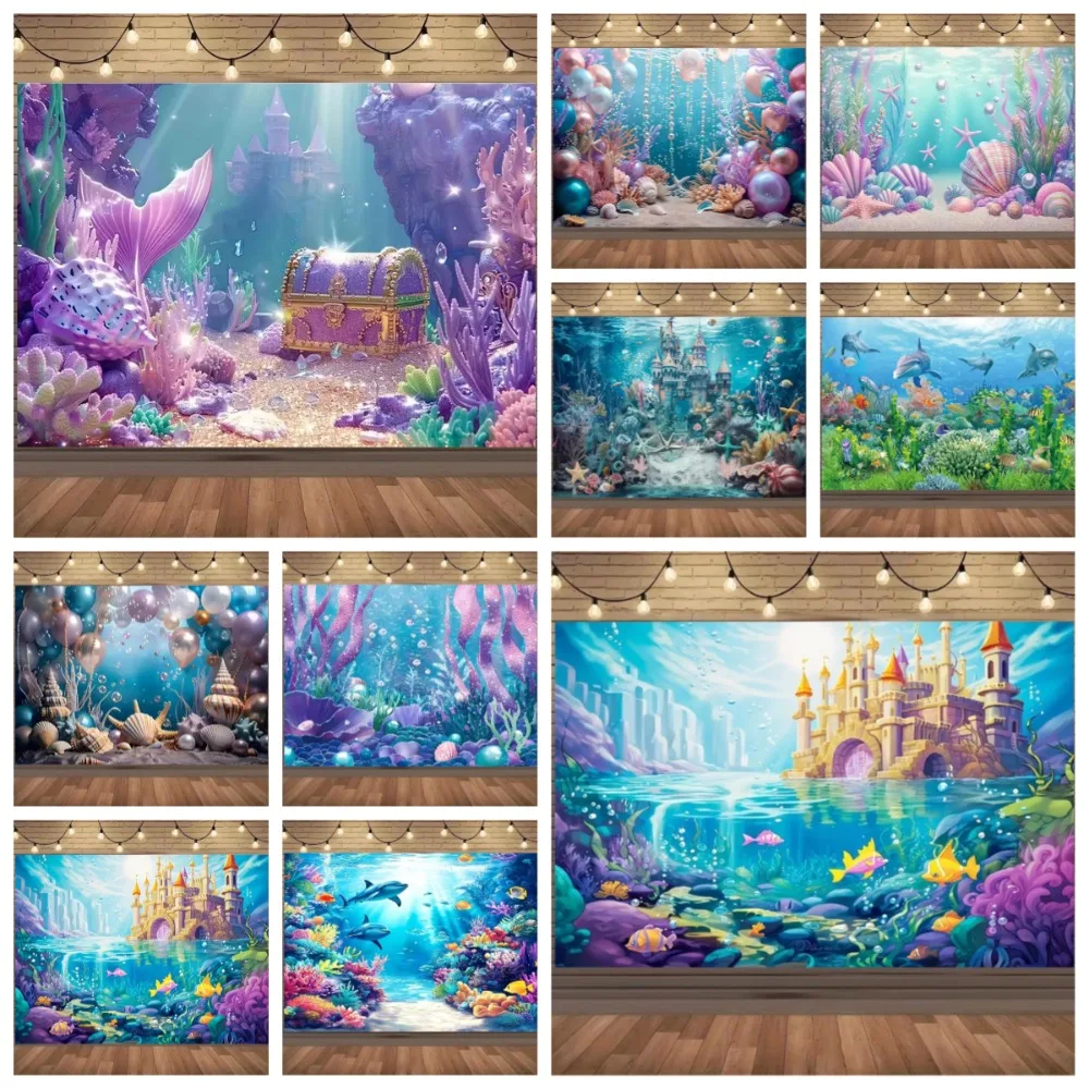 

Underwater World Ocean Coral Shell Sunshine Banner Background, Children's Birthday Party Home Decoration Photography Background