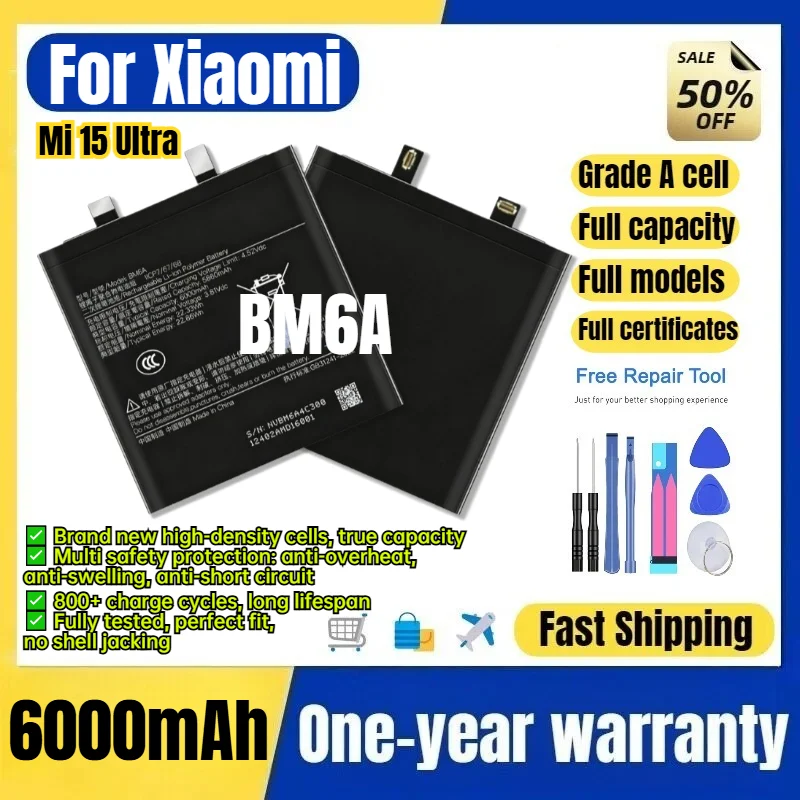 BM6A for Xiaomi Mi 15 Ultra Phone Battery 0 Cycle High Quality High Capacity Battery Replacement Bateria Grade A Cell with Tools