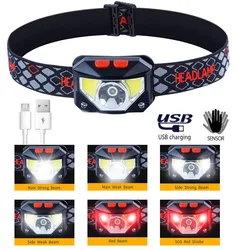 8 Modes Motion Sensor XPE+COB LED Headlamp Flashlight USB Rechargeable Waterproof Camping Head lamp Running Fishing headlight