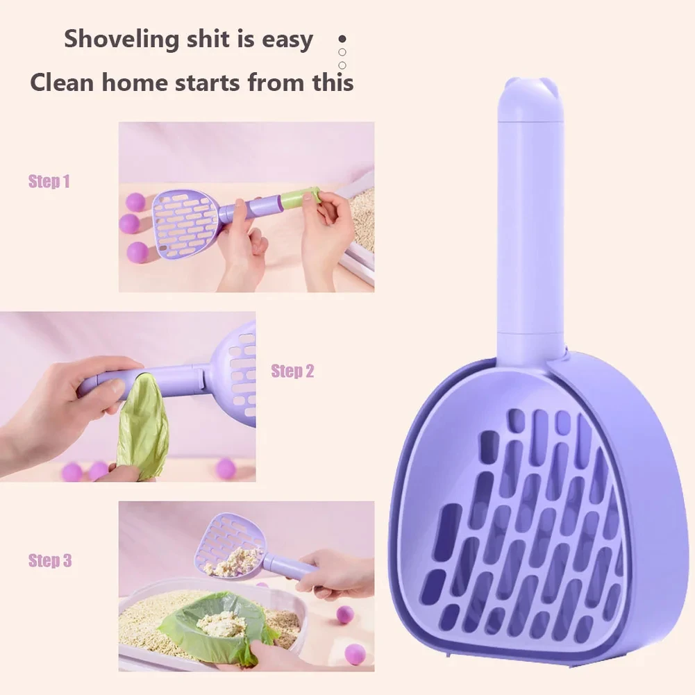 Portable Cat Litter Shovel Set Cat Pooper Scooper Cleaning Suppiles Pet Shovel Cat Toilet Cleaning Shovel with Garbage Bag