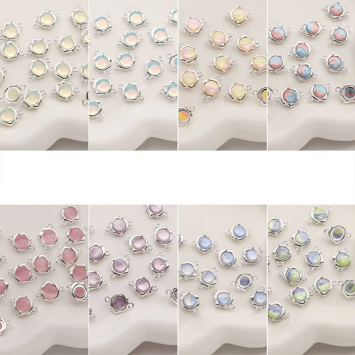 

1Pc Alloy Beads Cat Eye Stone Halo Dyed Double Hanging Pendant Beads Handmade DIY Jewelry Bracelet Necklace Earrings Accessories