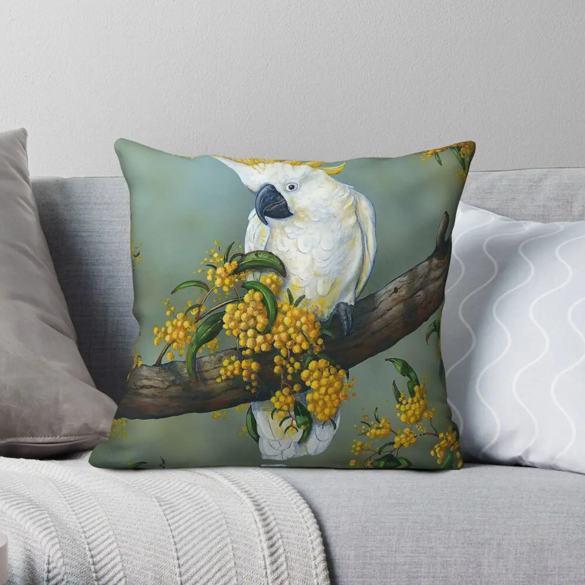 Sulphur-Crested Cockatoos Square Pillowcase Polyester Linen Velvet Printed Zip Decor Sofa Cushion Cover 18