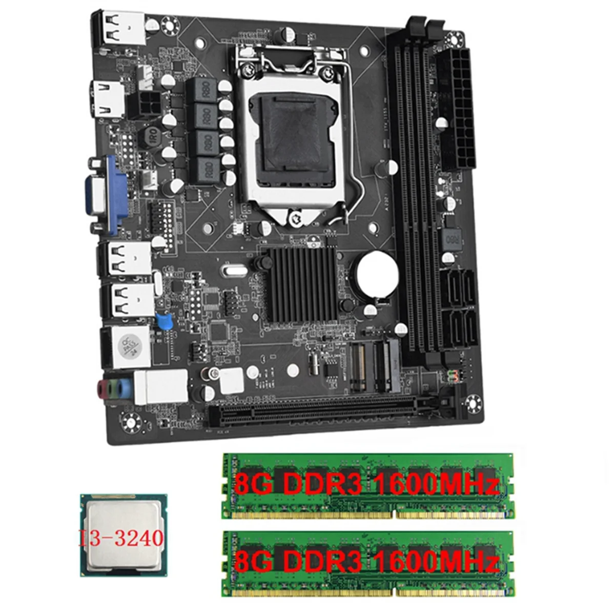 

AB20-ITX H61 Desktop Motherboard+I3-3240+2x8G DDR3 1600MHz RAM CPU LGA 1155 Support Up to 16GB RAM Slots 100M Network Card