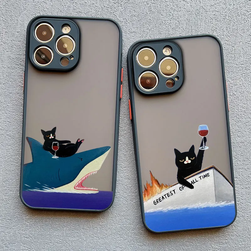 

Cartoon Black Cat On The Sea Phone Case for IPhone 16 13 15 Pro Max Plus Cover for 12 11 14 Pro Max Mini XR XS X 7 8 SE2 Shells