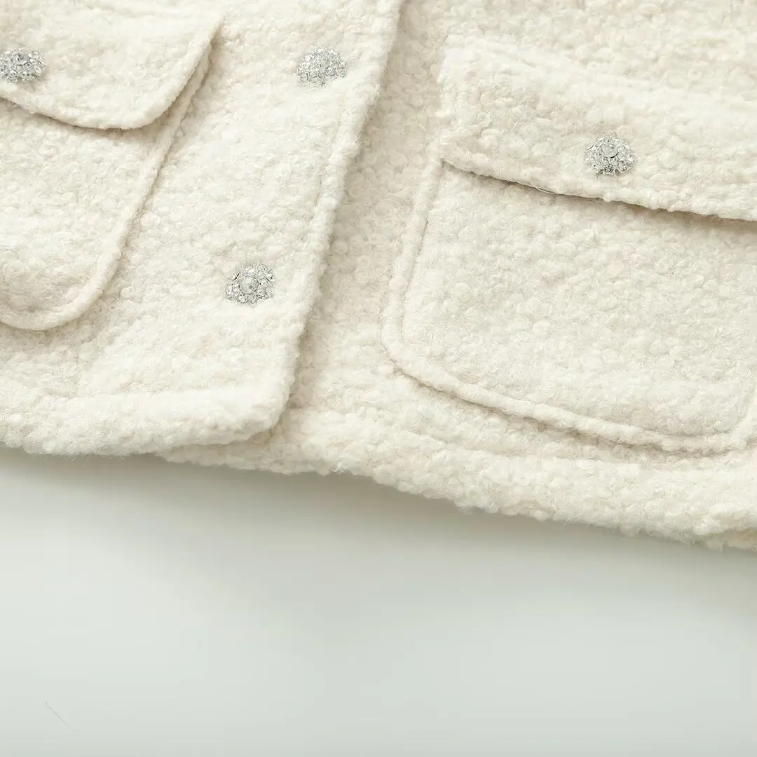 DiYiG DONNA 2025 Inverno Newfashion inverno nuova fila fibbia panno di perle girocollo giacca a maniche lunghe cappotto Tuta sportiva Mujer