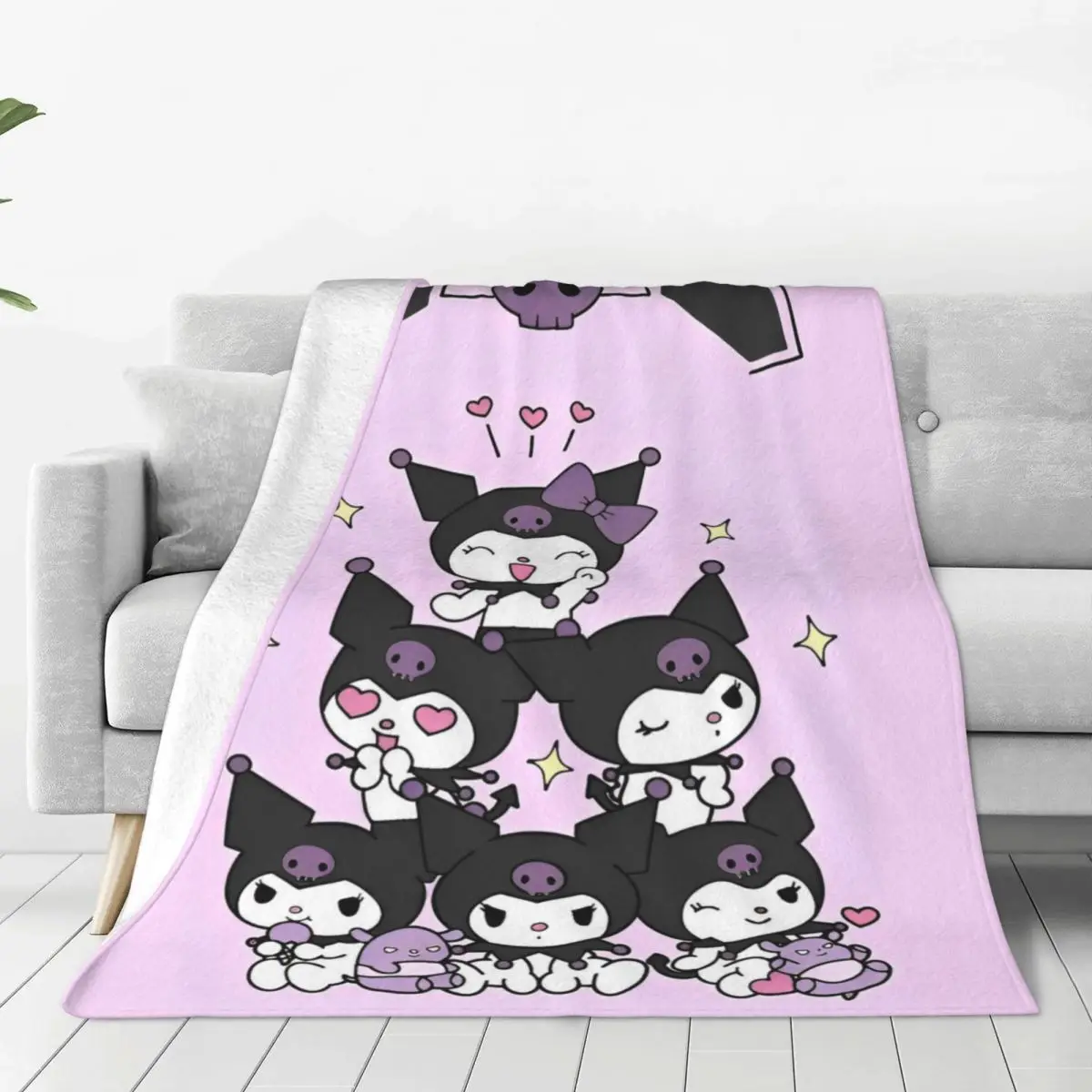 

Фланелевое Одеяло Sanrio Kuromi с мультяшным рисунком, теплое мягкое покрывало для домашнего декора, декоративное уличное модное покрывало, покрывало для дивана и кровати