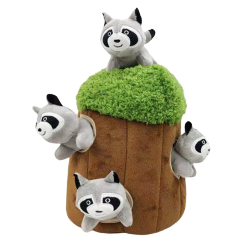 5Pcs Burrow Interactive Dog Hide Seek Puppy Colorful Squeak Stuffed Animals Plush Puzzles Tree Holes Raccoons