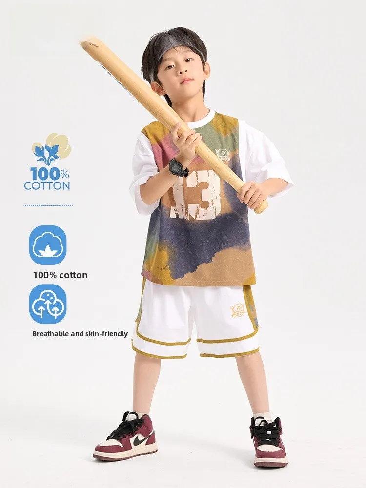 

Cool Fashionable Kids Clothing Set for Boys Short Sleeve Shorts Two Piece Set Breathable Cotton Korean Style Summer New Arrivals
