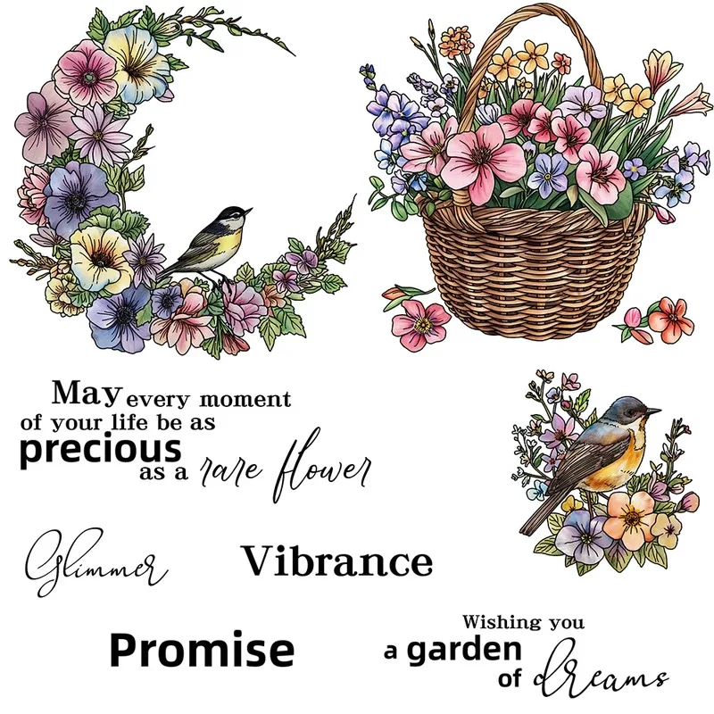 

Baskets Of Flowers And Birds Clear Stamp DIY Scrapbooking Supplies Silicone Stamp For Card Making Albums Crafts Decor