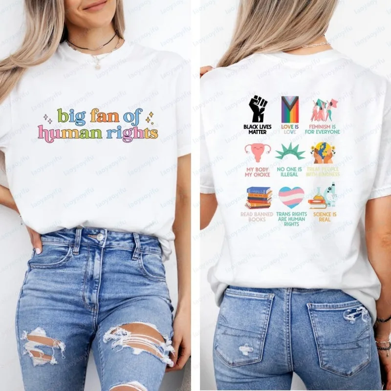 Big Fan of Human Rights Shirt Equality Tops Human Rights Top Social Justice Gift for Activist Tshirt Rainbow LGBT Tee view 3