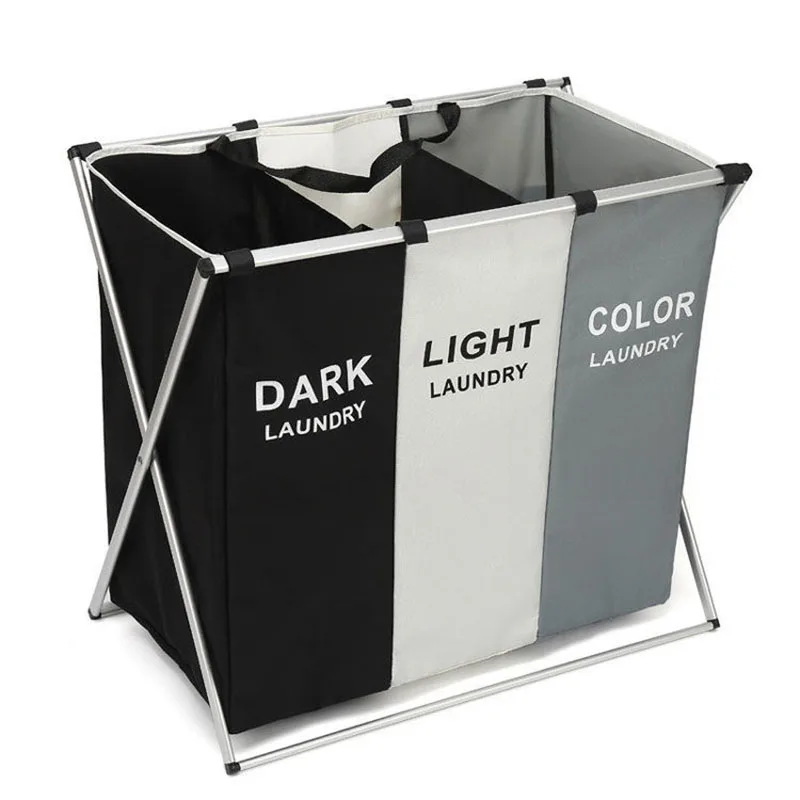 

Foldable laundary basket dirty clothes organizer three grids Collapsible large laundary hamper waterproof home sotorage bins box