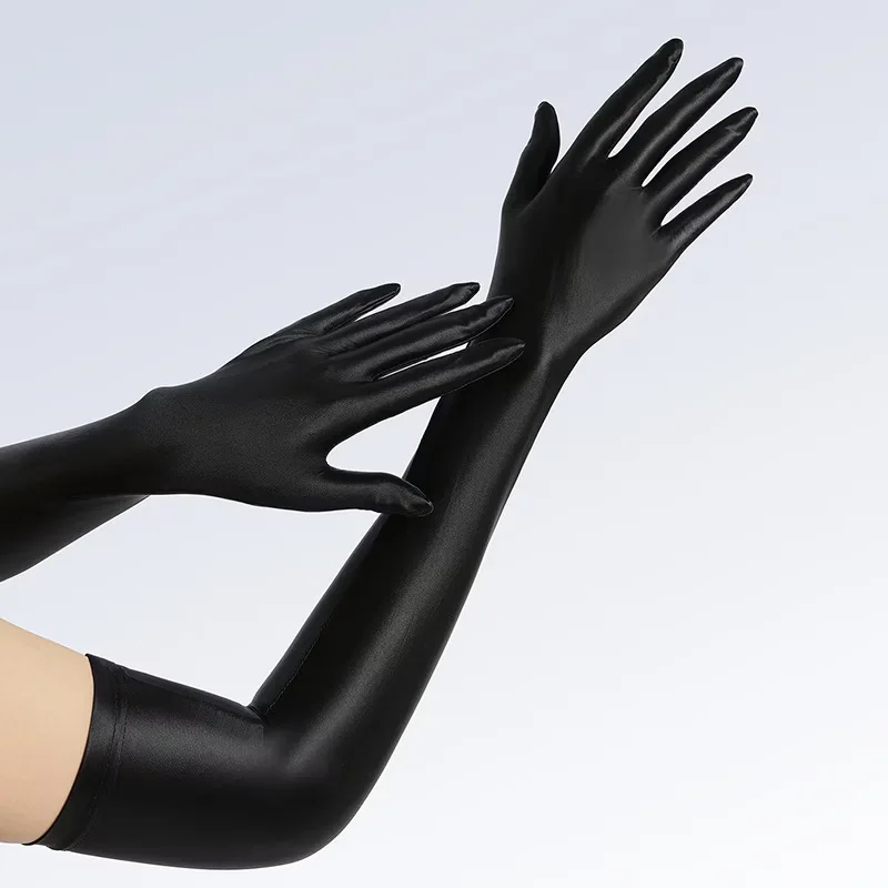 51cm Solid High-Density Soft Oil Smooth Elasticity Long Gloves Women Sexy Tight Sunscreen Driving Cosplay Stage Performance