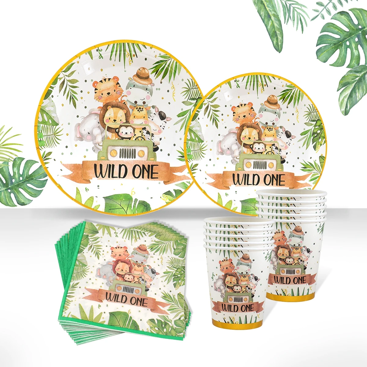 Jungle Animals Disposable Tableware Wild One Woodland Safari 1st Birthday Party Decoration Kids Baby Shower Jungle Themed Party