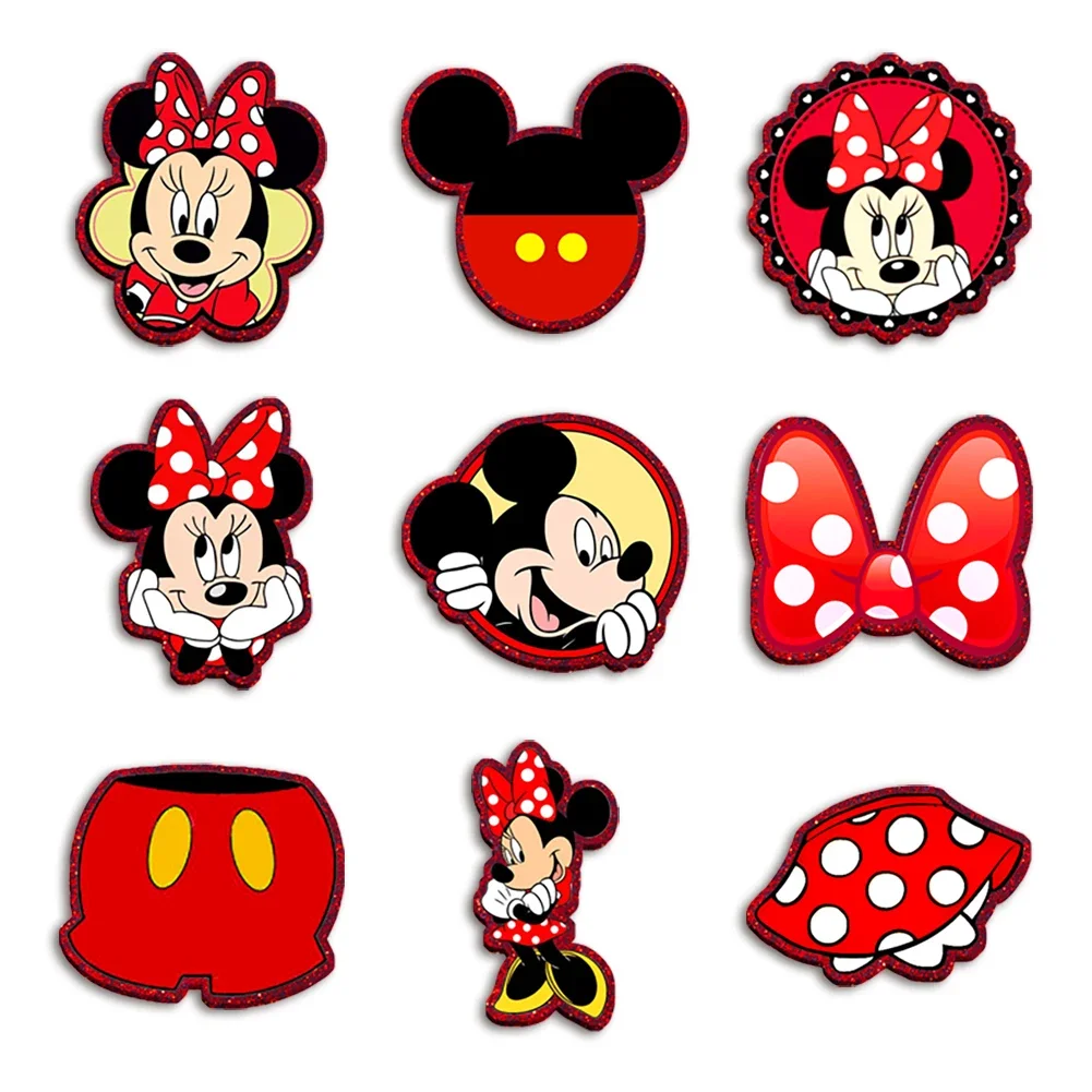 

Disney Mickey Minnie Red Chunky Glitter Resin Planar Acrylic Flatback Girls DIY Phone Case Hair Bow Craft Keychains Accessories