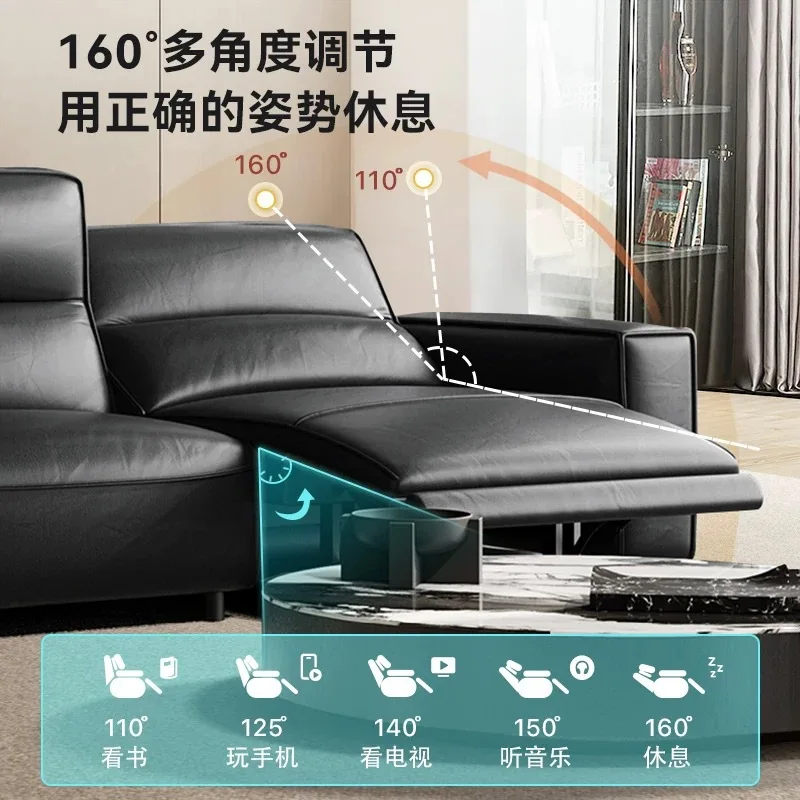 Haushalts-Multifunktionssofa, elektrisch, gerade Reihe, erste Schicht, gelbes Rindsleder