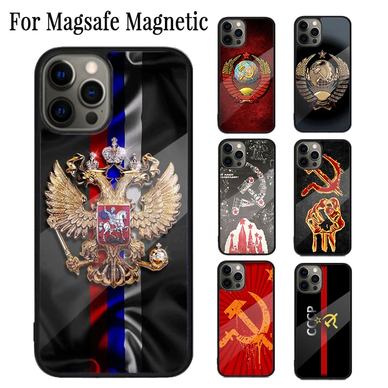 Coat Of Arms Russian CCCP Flag Magnetic Phone Case Coque For iPhone 16 15 14 Plus 13 12 11 Pro Max Magsafe Wireless Cover