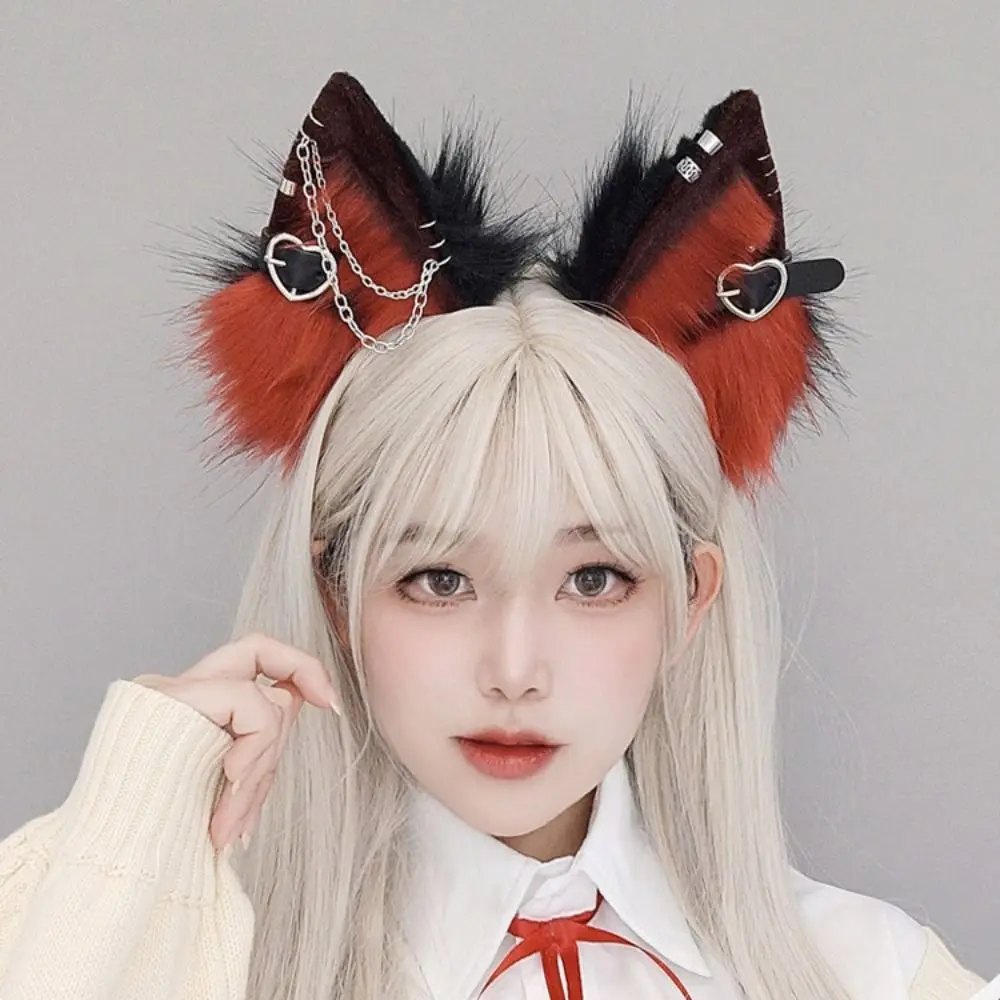 Hairpin Cat Ear Lolita Hair Band Belt with Love Pendant Plush Headband Headdress Hair Accessories Halloween Cosplay Costume