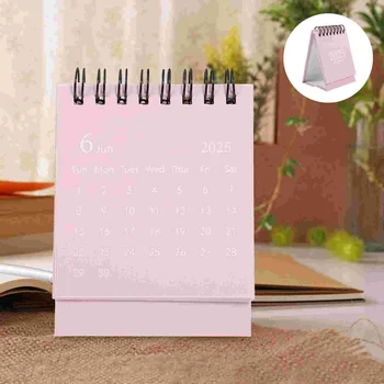 Mini calendário de mesa 2024-2025 flip de pé para mesa decorativa mensal pequeno papel rosa