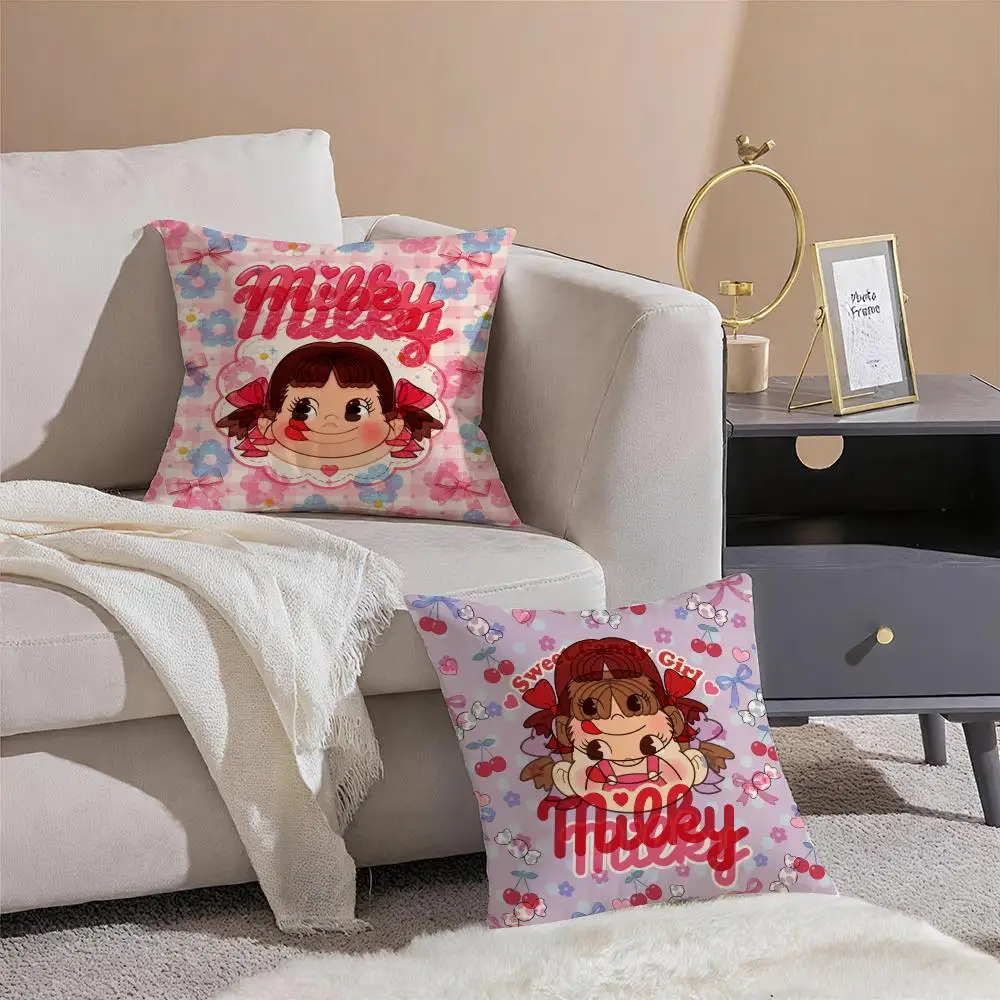 Cartoon F-Fujiya Peko-chan Role Cushion Cover Pattern Printed Pillowcase for Living Room Sofa Cushion Cover & Bedroom Decor
