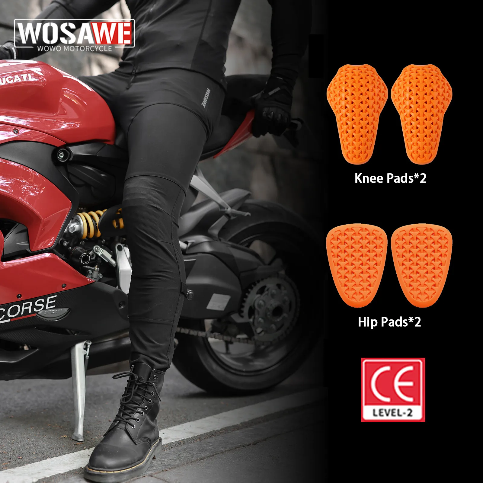 WOSAWE New Motorcycle Black Men Pants Motobike Touring Riding Pants Anti-fall Durable Moto Cycling Pants With CE2 Kneepads