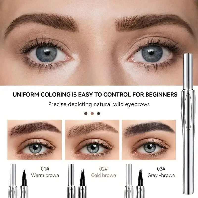 2-piece set, waterproof and sweat resistant four pointed eyebrow pencil+double head eyebrow brush spiral brush - long-lasting an