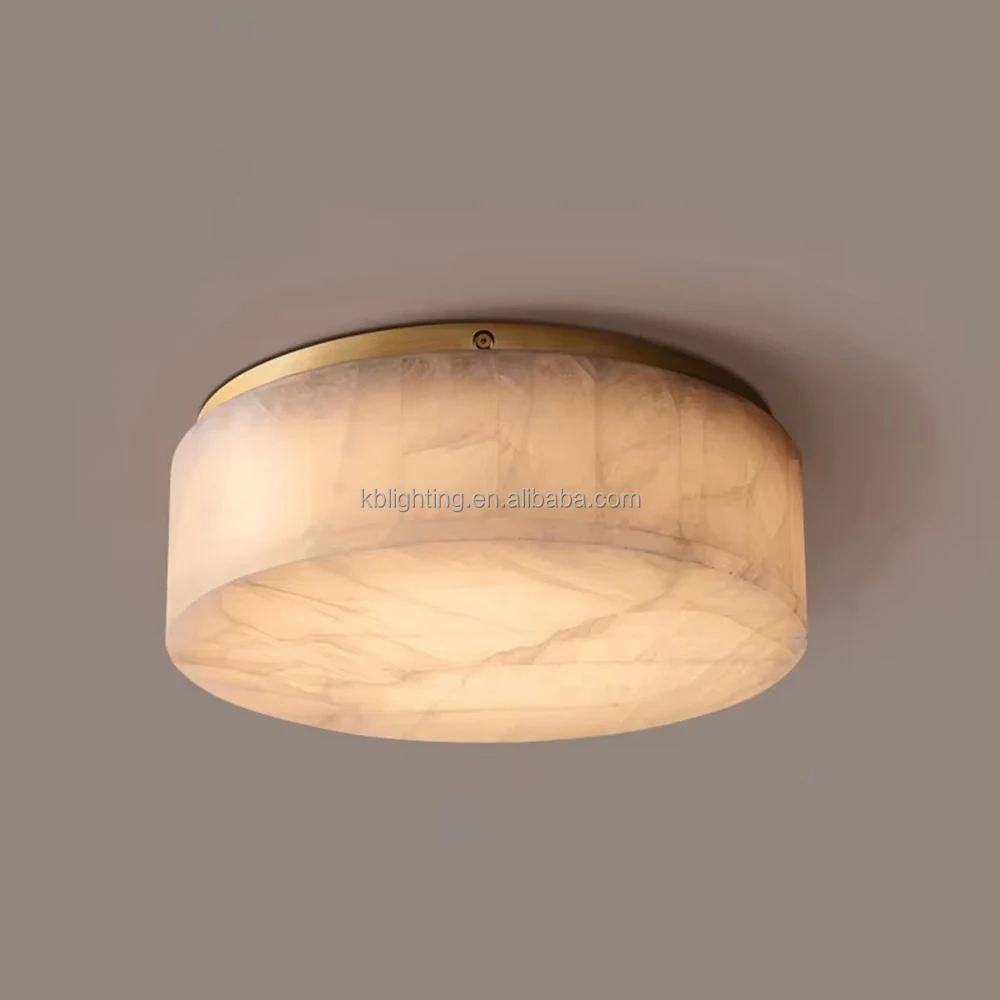 Nordic Modern Round Alabaster Ceiling Light Brass Natural Marble Surface Flush Mount Lamp for Home Bedroom Living Room