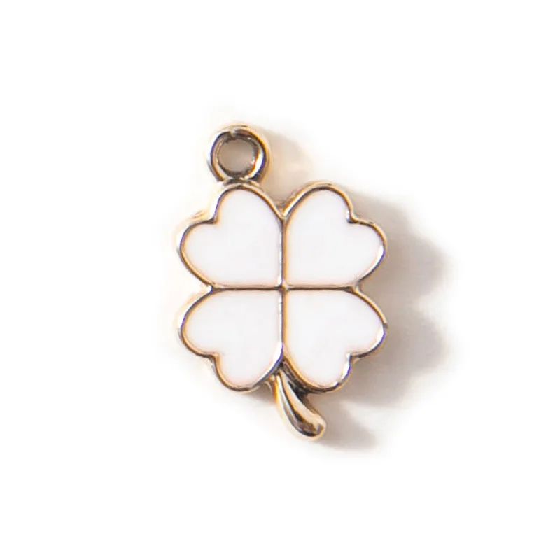 20pcs/Lot Gold Color Plated Enamel Charms Lucky Four Leaf Clover 8*14mm DIY Making Findings Handmade Jewelry Pendants