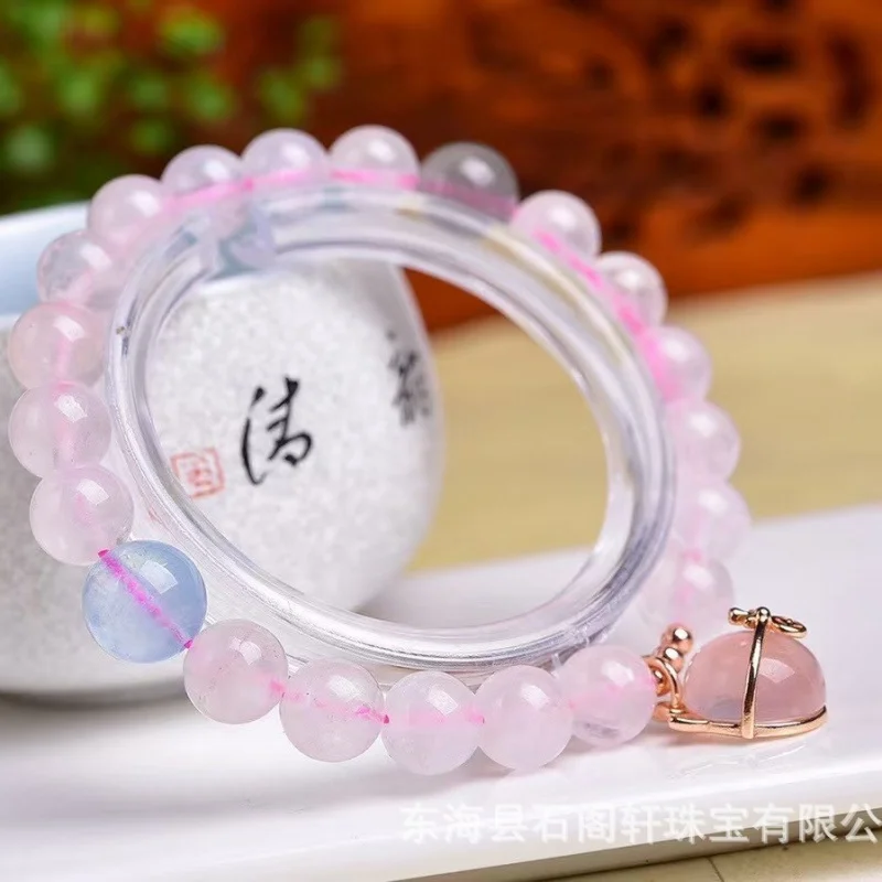 

Браслет из круглых бусин из натурального розового кварца Lucky Design, в сочетании с аквамарином и лунным камнем