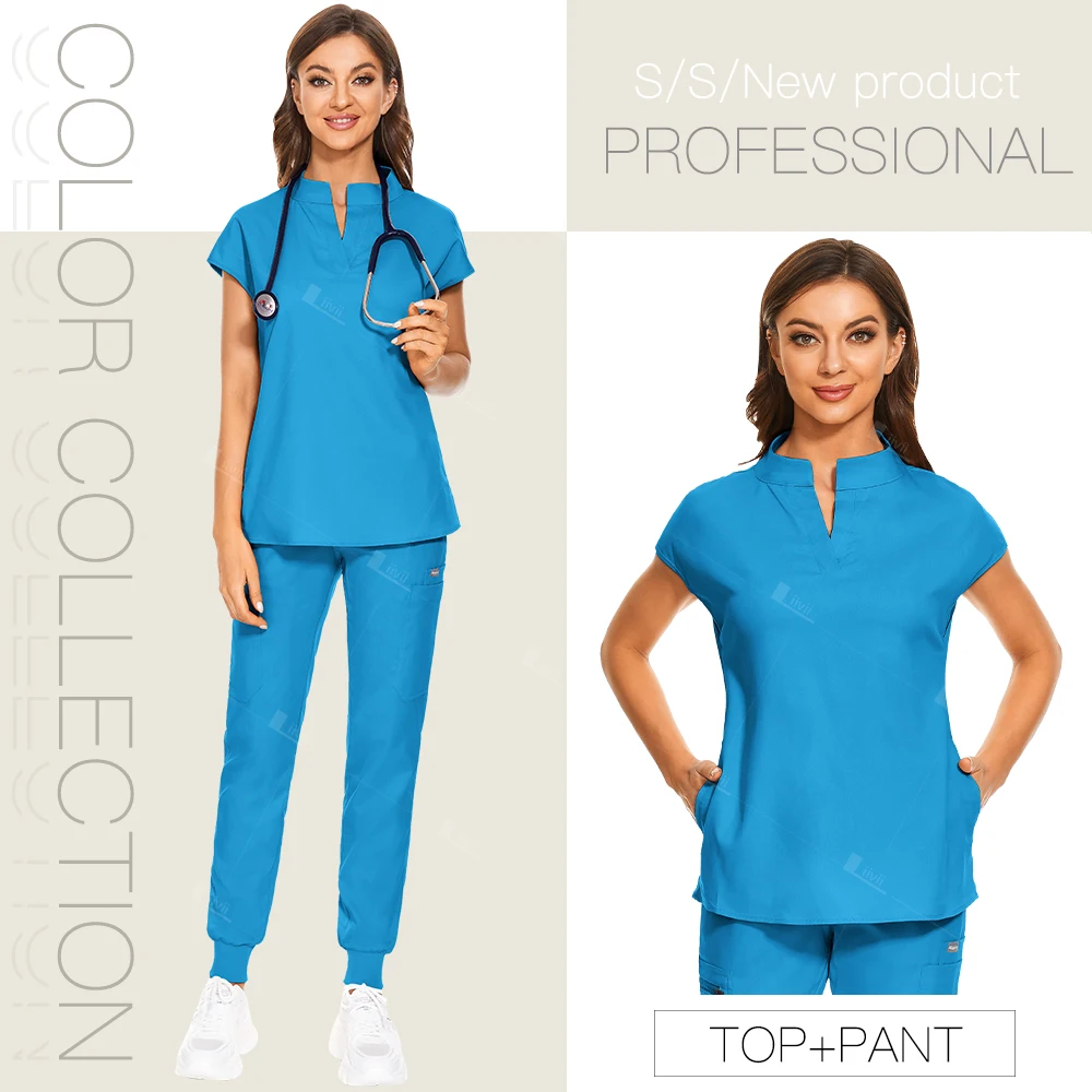 Uniformes de enfermeira multicoloridos para mulheres, Conjuntos de esfrega hospitalares, Uniformes médicos High-End Beauty Work Clothes, Cirurgia Dentária Acessórios