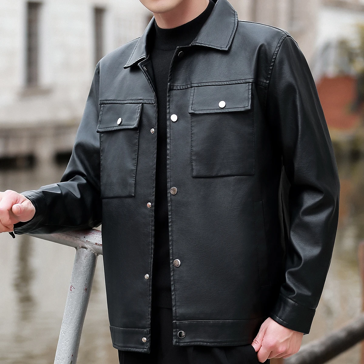 Roupas Masculinas chaqueta de cuero transpirable cómoda ropa de hombre de alta calidad moda Casual estilo ropa de calle Parkas con solapa