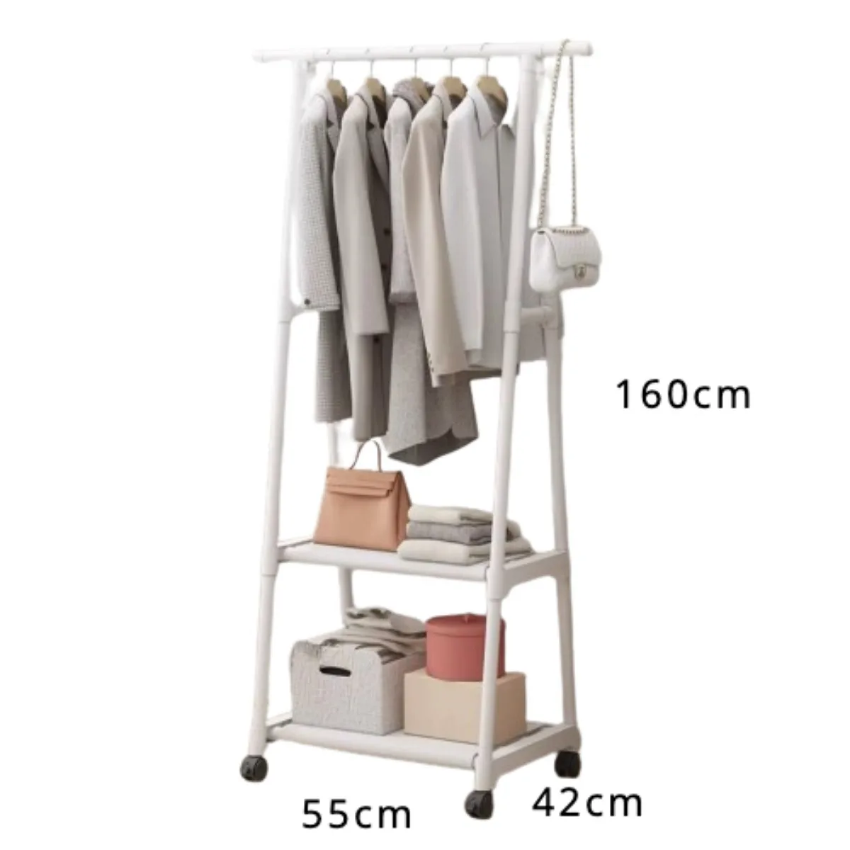 Movable Clothing Rack Stand Metal Floor Standing Cloth Coat Hanger Hat Handbag Purse Organizer Rack Clothing Storage Organizer