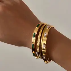 Trendy Round Circular Cuff Bangle Bracelets For Women Elegant Green White Color Zircon Inlaid Jewelry Noeud Armband Pulseiras
