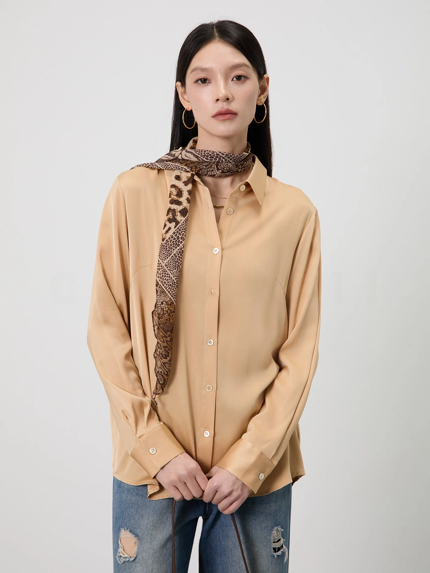 

Pure Color Silk Shirt Women's Commute Basic Style Comfortable Skin-friendly Spring New Arrival FullPure Loose Fit Long Sleeve