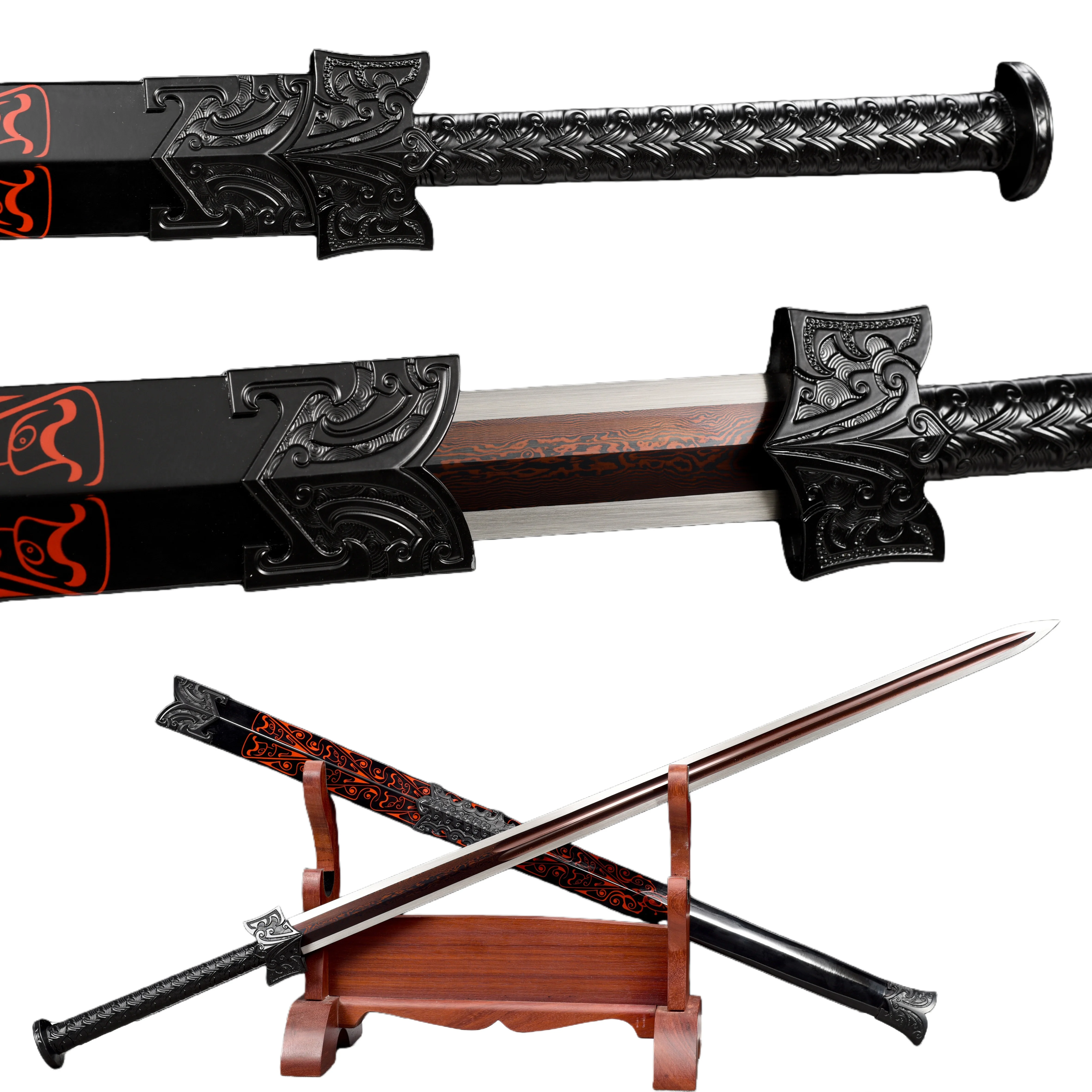 Black King Sword samurai sword, medieval cosplay battle preparation, Damascus steel sharp blade hand-forged, gift for the Ninja