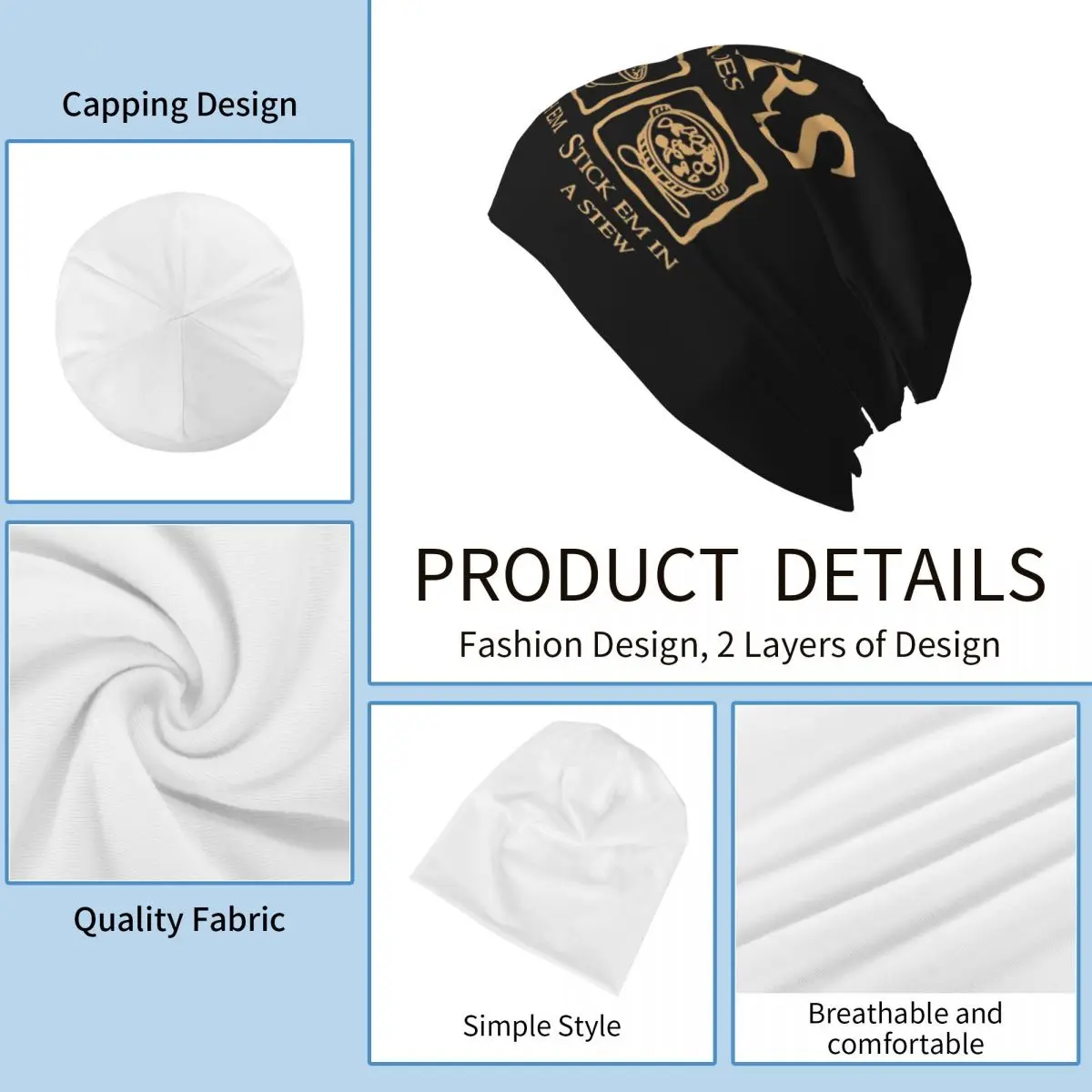 Em Taters البطاطس وصفة يغلي الهريس عصا الحساء الدافئة محبوك قبعة الهيب هوب بونيه قبعة الخريف الشتاء في الهواء الطلق قبعات حريمي الكبار