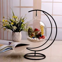 Plant Hanging Hook Iron Bracket Moon Love Shape Black Flower Pot Glass Ball Display Stand Home Decoration Micro Mold Crafts